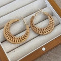 Detail showing hand-woven straw hoop earrings with gold metal frame in jewelry box - Large Hoop Earring (25780B)