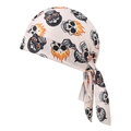 Close-up of cycling pirate hat with skull and orange flame prints on breathable fabric - Beige Black Skull Orange Flame (Pattern 5#)