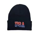 Classic black knitted beanie with USA embroidery for winter outdoor warmth and style - Black