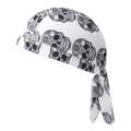 Detail of white skull print dew rag featuring breathable moisture-wicking fabric texture - Adult / Black Vintage Skull White Style (13#)