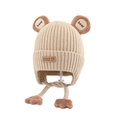 Cute beige baby knitted hat with bear ears and soft plush paws for autumn and winter - 45-52cm / Beige