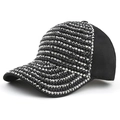 Fashionable baseball cap with glittering black and silver rhinestones on black suede fabric - 55-58cm / Black