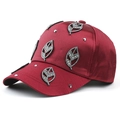 Burgundy satin baseball cap with sparkling silver leaf rhinestones and studded accents - 55-58cm / Burgundy