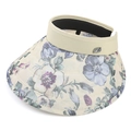 Visiera parasole da donna con stampa floreale, tesa larga e fascia intrecciata - 55-58cm / Beige