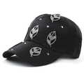 Women's black baseball cap featuring stylish silver rhinestone leaf patterns and accents - 55-58cm / Black