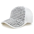 Sparkling white baseball cap with silver rhinestone stripes for fashionable women - 55-58cm / White