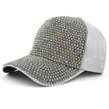 Silver-gray baseball cap with iridescent pearls and metallic beads for summer sun shade - 55-58cm / Clear Multicolor