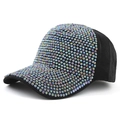 Iridescent pearl baseball cap with black fabric and colorful rhinestone sun visor - 55-58cm / Colorful