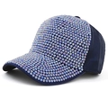 Navy blue baseball cap featuring colorful gradient pearl embellishments and suede fabric - 55-58cm / Purple
