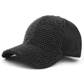 Detail view of a black baseball cap featuring hand-applied shiny 3D beaded embellishments - 55-58cm / Black