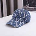 Berretto da baseball in denim blu scuro consumato con strass a rombi per protezione solare - Taglia unica / Blu Denim