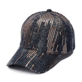 Berretto da baseball in denim scuro con paillettes oro rosa e classica tesa curva - Grigio Antracite Con Paillettes Bronzo