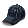 Klassische dunkelblaue Denim Baseballkappe mit Vintage-Waschung und gelben Nähten - Einheitsgröße / Dunkelblau (Gelbe Nähte) (Stil 3)