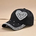 Gorra de béisbol negra para mujer con diseño de corazón en perlas y pedrería brillante - Talla única / Negro