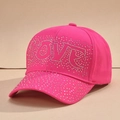 Berretto da baseball rosa con scritta LOVE in strass e cristalli scintillanti - Rosa Rosso
