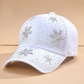 White baseball cap featuring colorful AB rhinestones and floral patterns for sun protection - One Size / White
