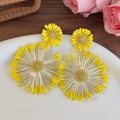 Retro geometric yellow sunflower woven stud earrings for vacation beach style accessory - Yellow Flower