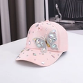 Cappellino rosa con strass arcobaleno e decorazione floreale a farfalla in rilievo - Rosa