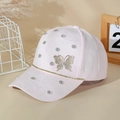 Berretto da baseball rosa da donna con farfalla di strass e tessuto jacquard - Rosa