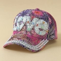 Floral lace baseball cap for women with LOVE pearl and rhinestone embellishments - One Size / Pink