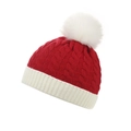 Winter gebreide muts met rood kabelpatroon en een grote witte pompon van imitatiebont - Kinderen (36-42CM) / Wit + Rood