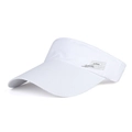 Side view of a white breathable mesh sun visor hat with long brim and side text detail - L (58-60cm) / Alphabet / White