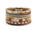 Bohemian multilayered bracelet with faux leather, rhinestones and magnetic clasp - Gold