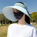 Damen Sonnenblende in Hellblau mit UV-Schutz, breiter Krempe und dunkelgrauer Maske - M (56-58cm) / Blau