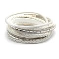 Meerlaagse witte gevlochten leren armband met kristallen strassteentjes en magneetsluiting - Wit