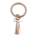 Porte-clés à pompon en cuir PU or rose avec bracelet circulaire et plaque en métal - Or rose
