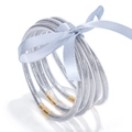 Set di bracciali in silicone glitter argento con nastro blu e chiusure dorate - Argento