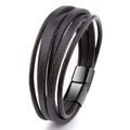 Bracelet multicouche en cuir PU marron foncé pour homme avec fermoir magnétique noir - Cuir Brun Fermoir Noir