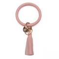 Porte-clés bracelet en cuir PU rose avec gland élégant et accents en métal doré - Rose