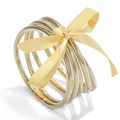 5-piece set of glitter-filled silicone bracelets with a decorative yellow silk bow tie - Bright Gold Glitter Bangle Set (Yellow Bow) / Yellow