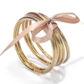 5-piece gold glitter silicone tube bracelet set with a champagne ribbon bow tie - Gold Fine Glitter Bangle Set (Champagne Bow) / Gold