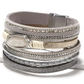 Bracciale multistrato in stile bohémien con perle di cristallo grigie e pietra marmorea - Argento