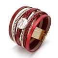 Pulsera trenzada de varias capas roja con perla de concha y cierre magnético - Rojo