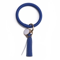 Blauwe PU-leren polsband sleutelhanger met lychee patroon en kwastje voor dames - Blauw
