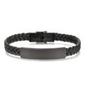Detailansicht eines schwarzen geflochtenen Lederarmbands für Herren mit Edelstahlschließe - Schwarz