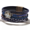 Handmade multilayer blue crystal wrap bracelet with golden magnetic clasp for women - Blue