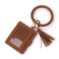 Brown faux leather wristlet keychain set with card holder wallet and tassel pendant - Coffee