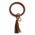 Porte-clés bracelet en cuir PU marron avec gland et anneau en alliage doré - Marron