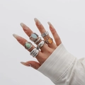Bohemian silver alloy ring set with amber and mint green resin stones for women - Silver Tone Ring Set Two