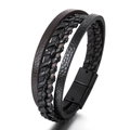 Bracciale multistrato in pelle intrecciata da uomo con chiusura magnetica nera stile punk - Multicolore