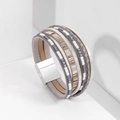 Bohemian multi-layer wrap bracelet with silver beads and magnetic clasp in grey and white - Gray