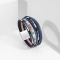 Bohemian multi-layer wrap leather bracelet in deep blue color with magnetic clasp - Dark Blue
