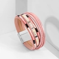 Pink multilayer bohemian leather wrap bracelet with colorful beads and magnetic metal clasp - Pink