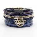 Dunkelblaues mehrlagiges Baum des Lebens Wickelarmband mit Strass und Magnetverschluss - Blau