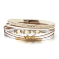 Bohemian multi-layer white leather wrap bracelet with gold metal beads and magnetic clasp - Natural Stone White