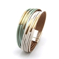 Multilayer braided leather bracelet in mint green and white with gold magnetic clasp - Light Green